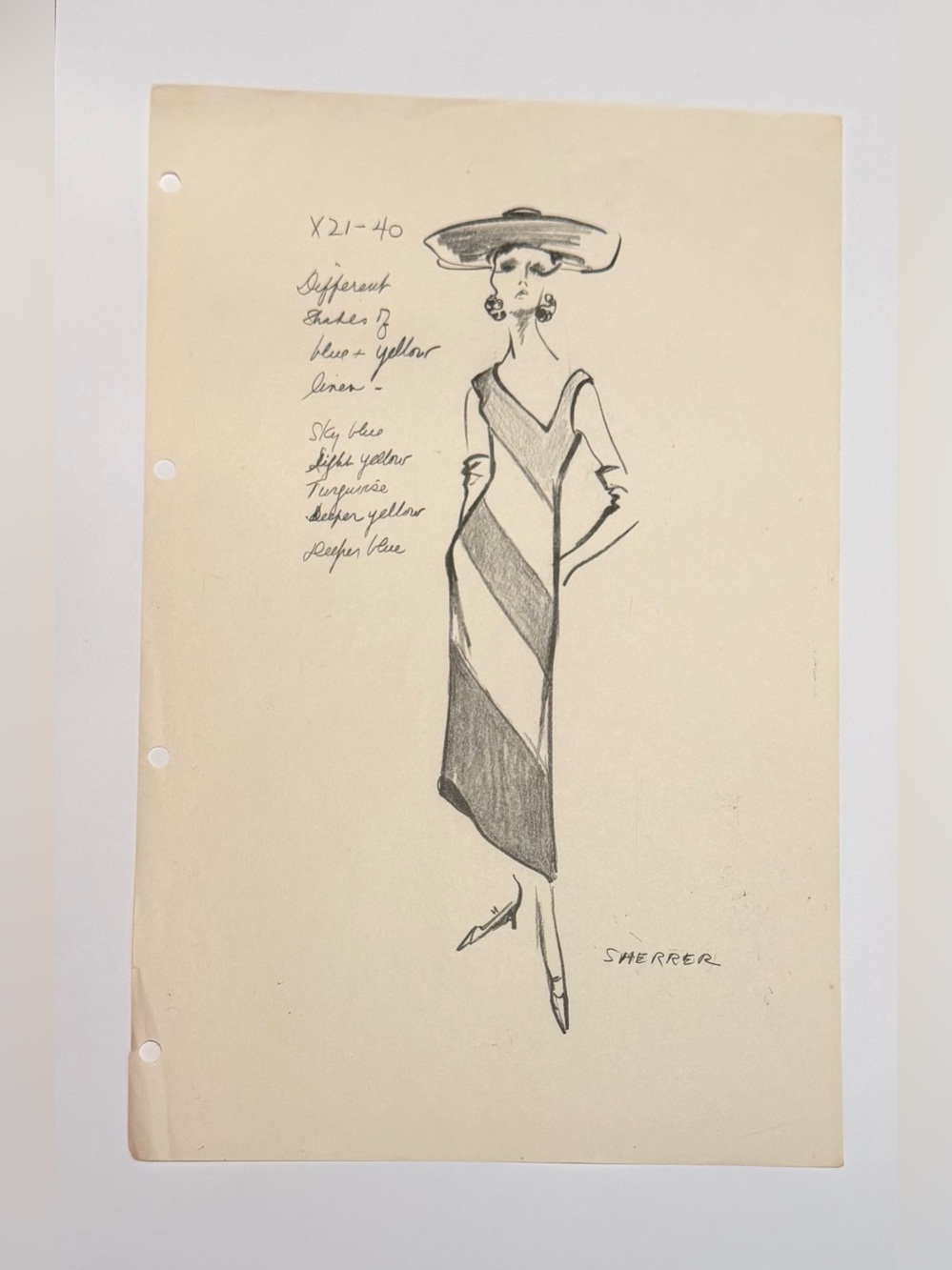 Sherrer Vintage Couture Fashion Sketch Original Graphite Drawing 8.5×13